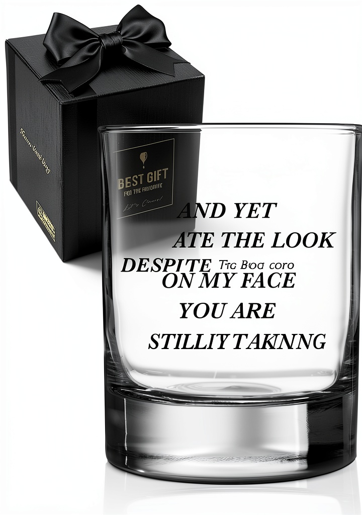 QHLLWT clear whiskey glass displayed on a wooden bar countertop with a bottle of bourbon beside it