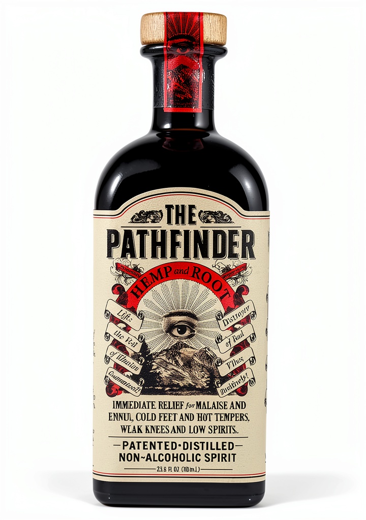 The Pathfinder Whiskey bottle displayed on a bar counter