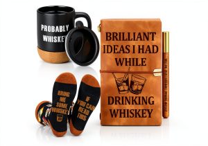Gueevin Whiskey Gift Set Coffee Mug Journal Socks-0