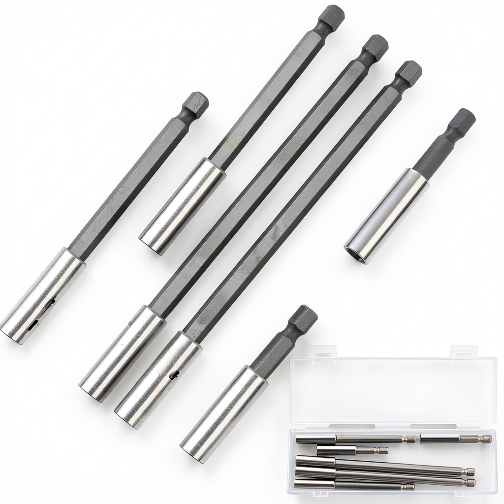 AUUTI drill bit extender set laid out with various tools